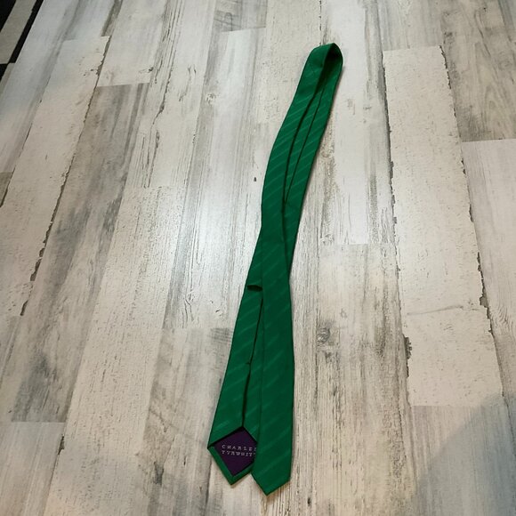Charles Tyrwhitt Men's 100% Silk Tie Regular Green Color with Textured Stripe - Picture 5 of 6